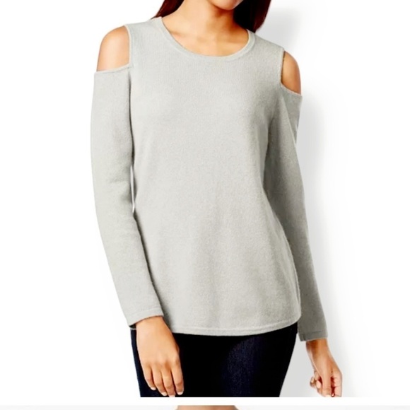 Charter Club Sweaters - Charter Club Luxury 100% Cashmere Sweater cream grey Cold Shoulder Heather grey